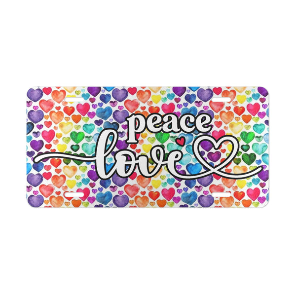 Colorful Peace Love Vanity Plate, Personalized Car Accessory, Rainbow Hearts