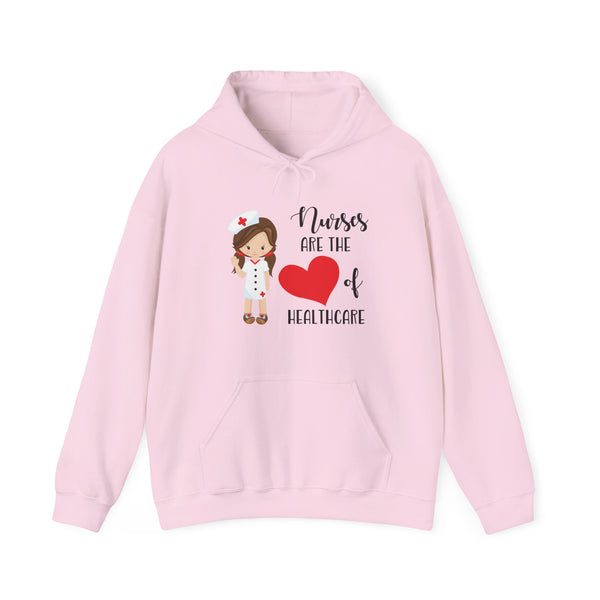Brunette Nurse Hoodie Sweatshirt Heart of Healthcare, Nurse Hooded Sweatshirt