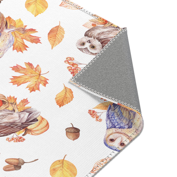 Autumn Owls Fall Leaves Area Rugs 3 Sizes Durable Hemmed Edge