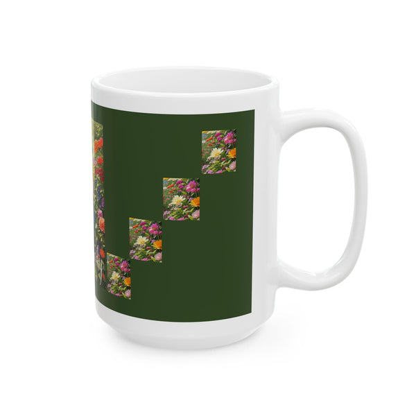 Crazy Lady Plant White Ceramic Mug with Colorful Flowers