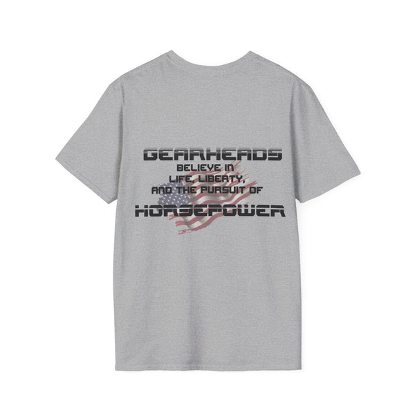 Gifts for Gearheads Pursuit of Horsepower American Flag Unisex Softstyle T-Shirt