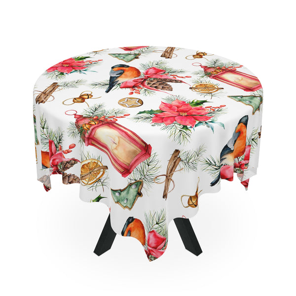 Christmas Bird Poinsettia Pattern Tablecloth Holiday Décor