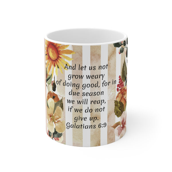 Sunflower Bible Verse Coffee Mug Let Us Not Grow Weary