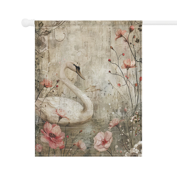 Home & Garden Flag Banner Featuring Elegant Swan and Floral Design, Outdoor