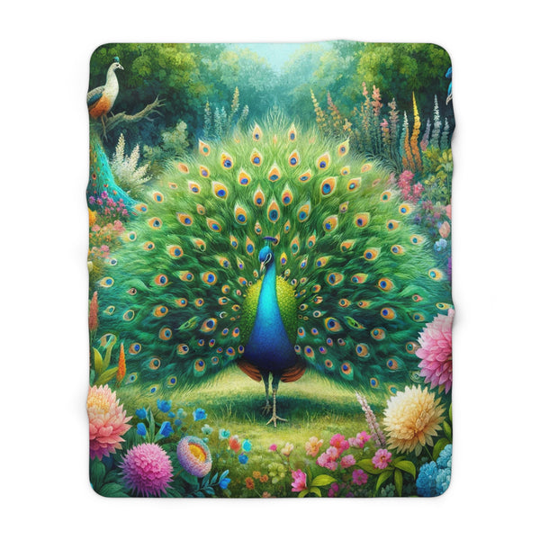 Gift for Gardeners Peacock Sherpa Fleece Blanket Throw
