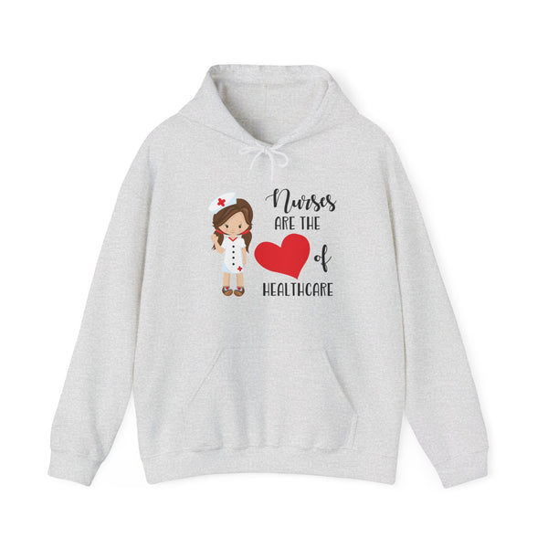 Brunette Nurse Hoodie Sweatshirt Heart of Healthcare, Nurse Hooded Sweatshirt