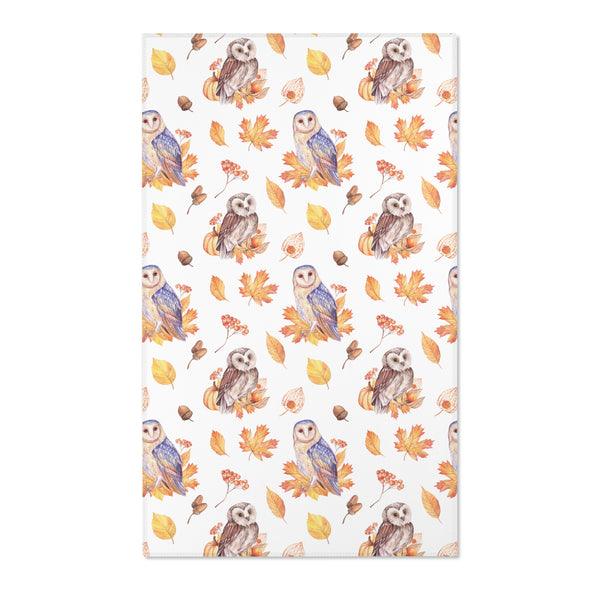 Autumn Owls Fall Leaves Area Rugs 3 Sizes Durable Hemmed Edge