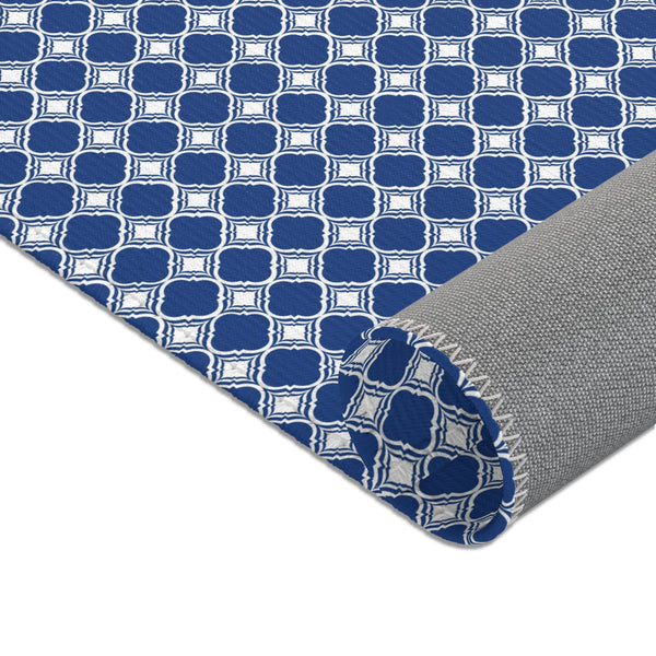 Blue White Geometric Pattern Area Rugs 3 Sizes Versatile Durable
