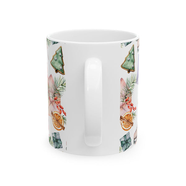 Christmas Gift Coffee Mug Holiday Ceramic Cup with Skates, Cookies & Candy Canes