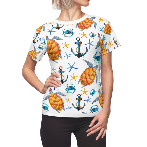 Sea Turtle Women's Cut & Sew Tee (AOP) Beach Theme Tropical Shirt