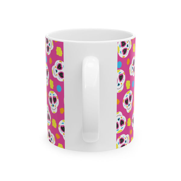 Pink Sugar Skull Day of the Dead Ceramic Coffee Mug – Dishwasher Safe Gift