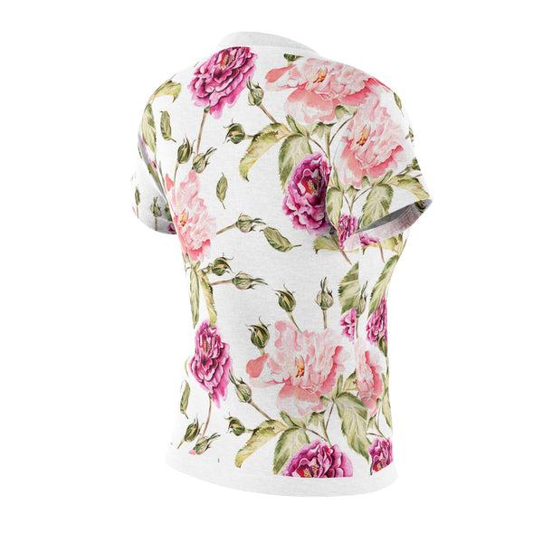 Pink Rose Women's Cut & Sew Tee (AOP) Shirt Lightweight Floral Pattern