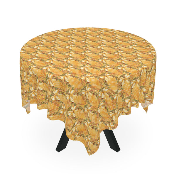 Gold Bow Pattern Tablecloth Holiday Décor