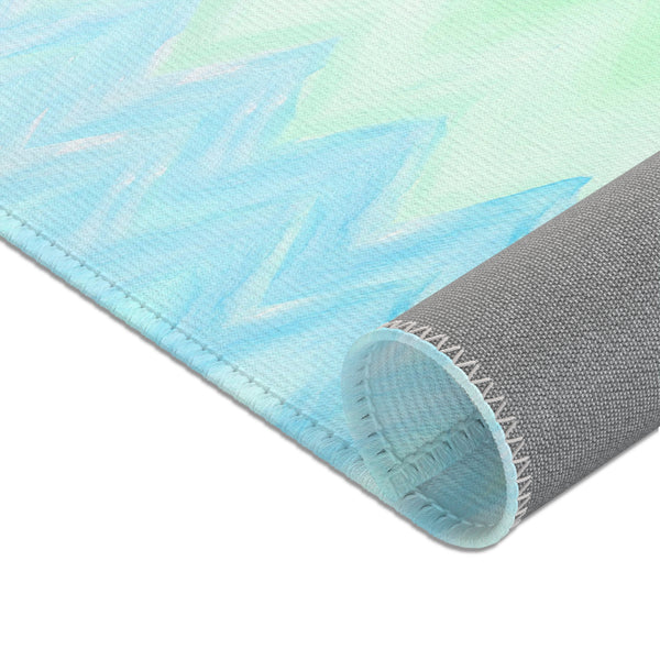 Blue Green Zigzag Geometric Area Rugs Durable 3 Sizes Home Decor Artsy