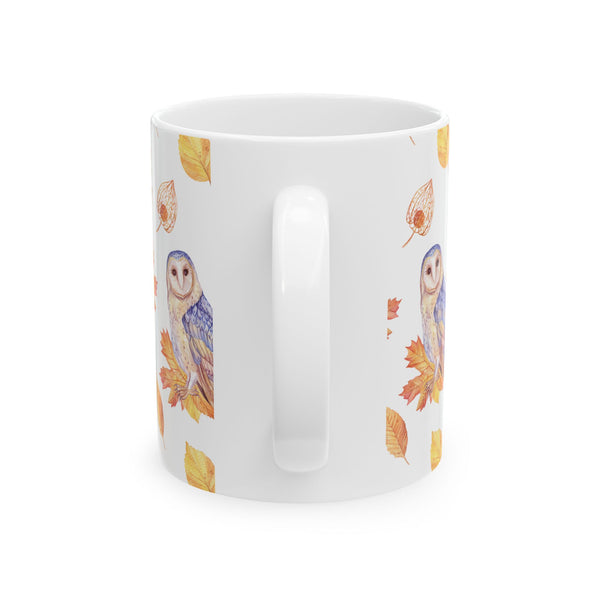Autumn Owl Coffee Mug – Fall Leaves Ceramic Cup, Dishwasher & Microwave Safe