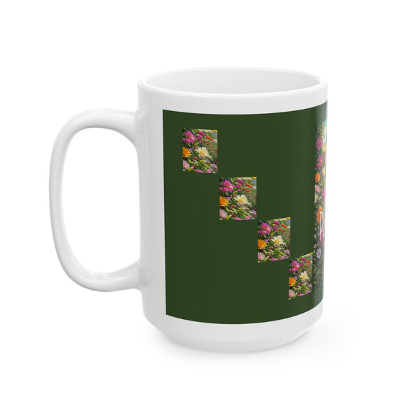 Crazy Lady Plant White Ceramic Mug with Colorful Flowers
