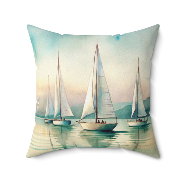 Nautical Throw Pillow, Sailboat Print, Coastal Home Decor, Beach House Accent,