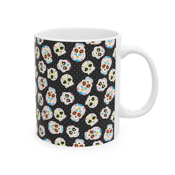Day of the Dead Ceramic Coffee Mug, Black Sugar Skull, Dia de los Muertos Cup