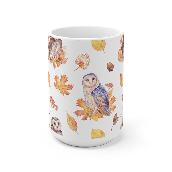 Autumn Owls Fall Leaves Coffee Mug 2-Sizes 11oz/15oz Dishwasher Microwave Safe