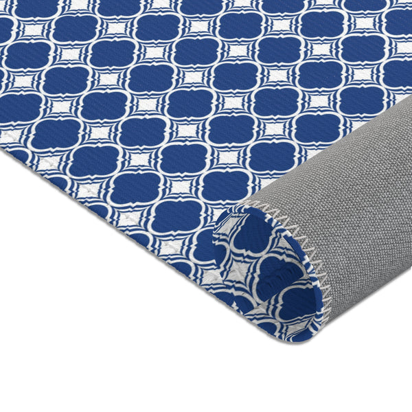 Blue White Geometric Pattern Area Rugs 3 Sizes Versatile Durable
