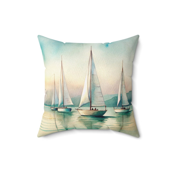 Nautical Throw Pillow, Sailboat Print, Coastal Home Decor, Beach House Accent,