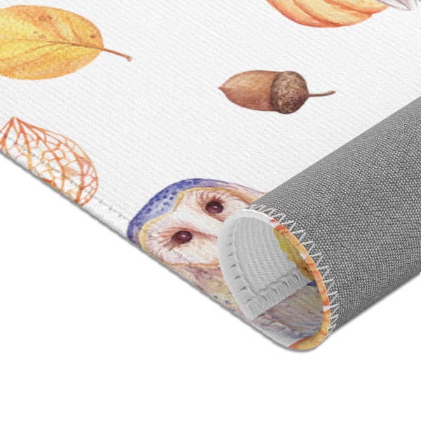 Autumn Owls Fall Leaves Area Rugs 3 Sizes Durable Hemmed Edge