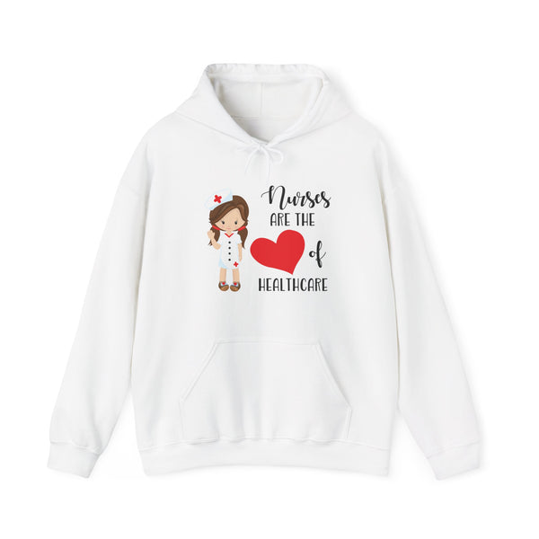 Brunette Nurse Hoodie Sweatshirt Heart of Healthcare, Nurse Hooded Sweatshirt
