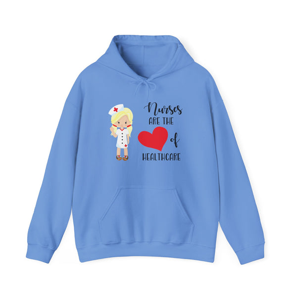 Blonde Nurse Hoodie Sweatshirt Heart of Healthcare, Nurse Hooded Sweatshirt