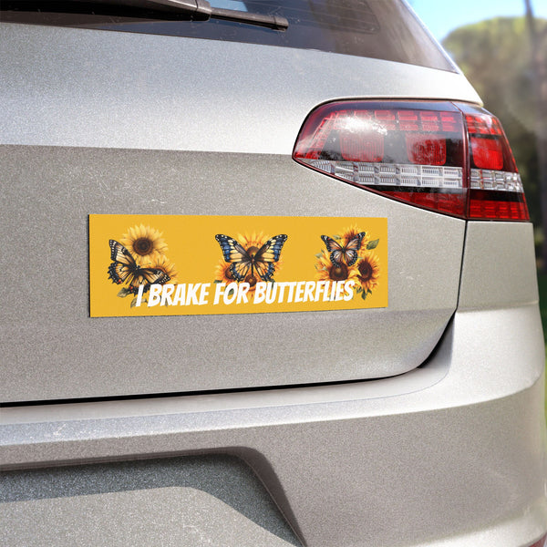 I Brake for Butterflies Car Magnet - Fun Sunflower & Butterfly Decor