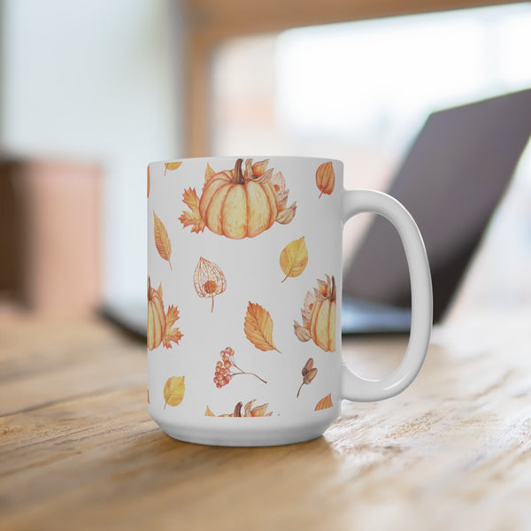 Autumn Fall Leaves Pumpkin Coffee Mug 2-Sizes 11oz/15oz Dishwasher Microwave Safe