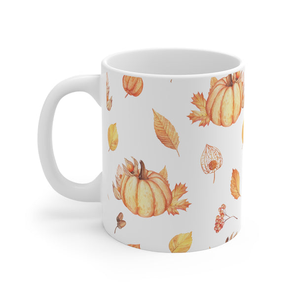 Autumn Fall Leaves Pumpkin Coffee Mug 2-Sizes 11oz/15oz Dishwasher Microwave Safe