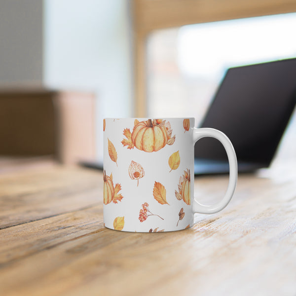 Autumn Fall Leaves Pumpkin Coffee Mug 2-Sizes 11oz/15oz Dishwasher Microwave Safe