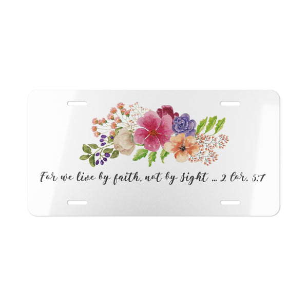 Custom front license plate with Bible verse and tropical flowers