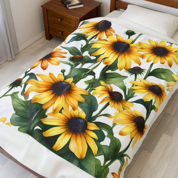 Black Eyed Susan Velveteen Plush Blanket for Cozy Vibes, Perfect Gift for Home Decor, Fall, Birthdays, Housewarming, or Relaxation