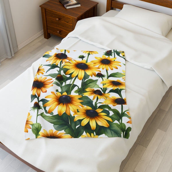 Black Eyed Susan Velveteen Plush Blanket for Cozy Vibes, Perfect Gift for Home Decor, Fall, Birthdays, Housewarming, or Relaxation