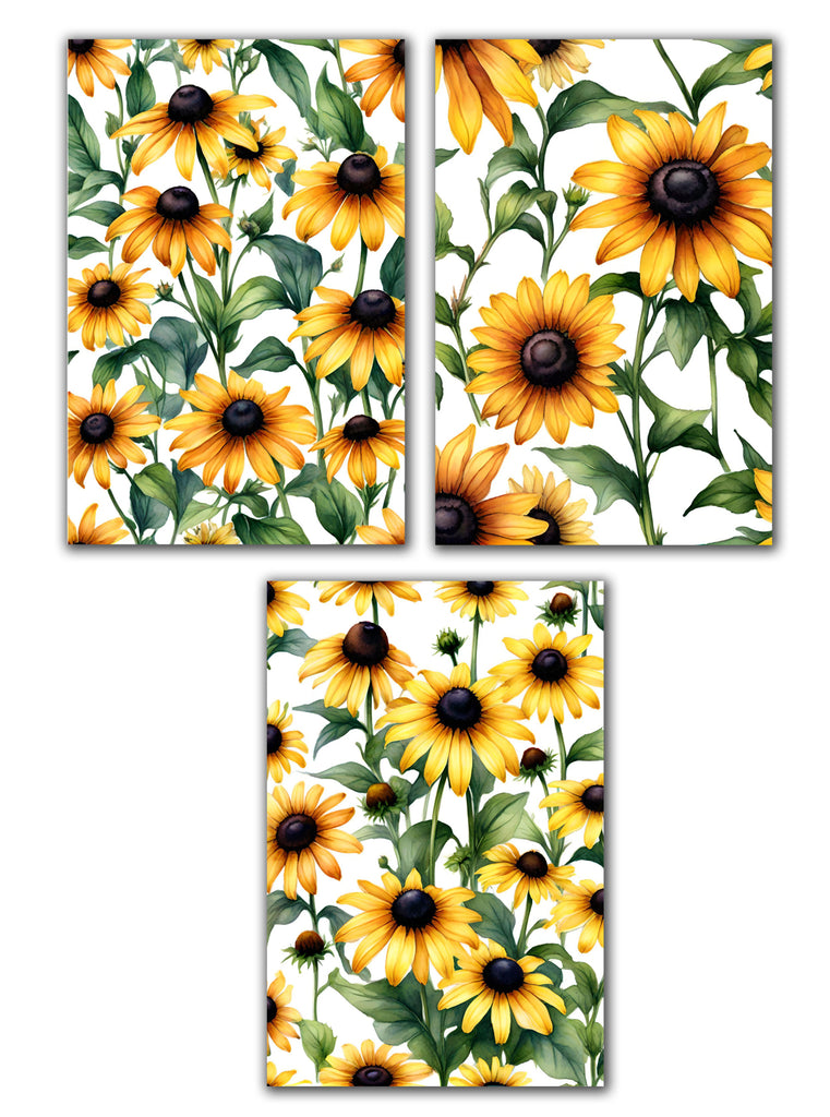 6 Handmade Black Eyed Susans – Blank Inside – Folded 4x6 Every Occasion Cards with White Envelopes