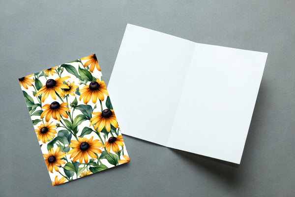 6 Handmade Black Eyed Susans – Blank Inside – Folded 4x6 Every Occasion Cards with White Envelopes