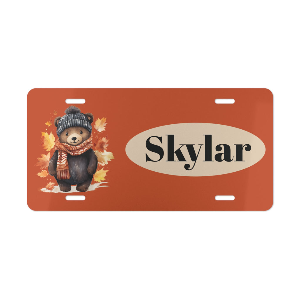 Black Baby Bear Custom Front License Plate with Personalization panel