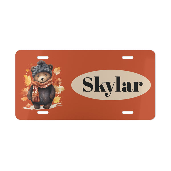 Black Baby Bear Custom Front License Plate with Personalization panel