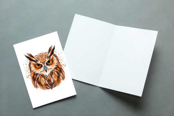 10 Handmade Watercolor Boho Owl Notecards – Blank Inside – Folded Every Occasion Cards with White Envelopes