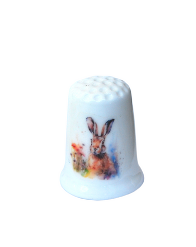 Collectible thimble featuring a colorful hare