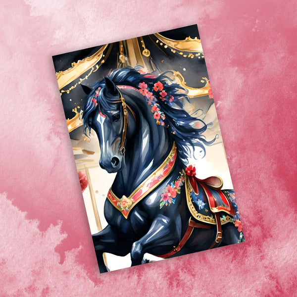 12 Handmade Carousel Horses – Blank Inside – Folded 4x6 Every Occasion Cards with White Envelopes