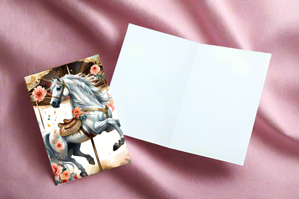 12 Handmade Carousel Horses – Blank Inside – Folded 4x6 Every Occasion Cards with White Envelopes