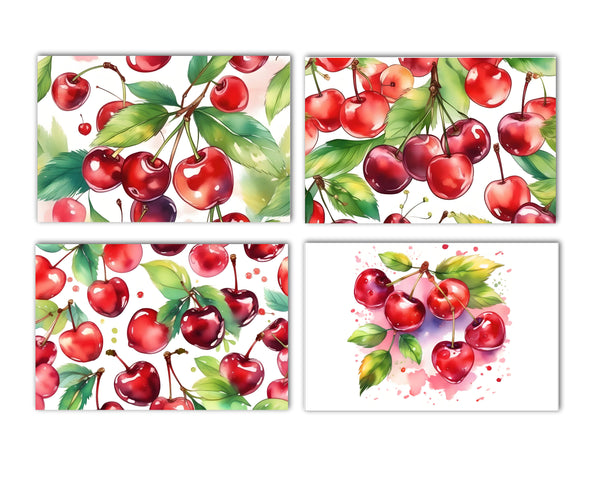 Set of 4 Cherry 4x6 handmade greeting cards