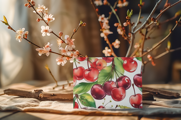 Set of 4 Cherry 4x6 handmade greeting cards