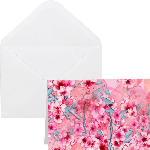 Cherry blossom greeting card blank inside with envelope
