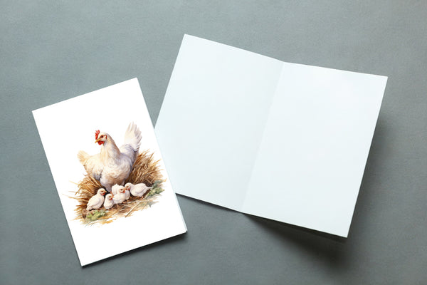 10 Handmade Chickens – Blank Inside – Folded 4x6 Every Occasion Cards with White Envelopes