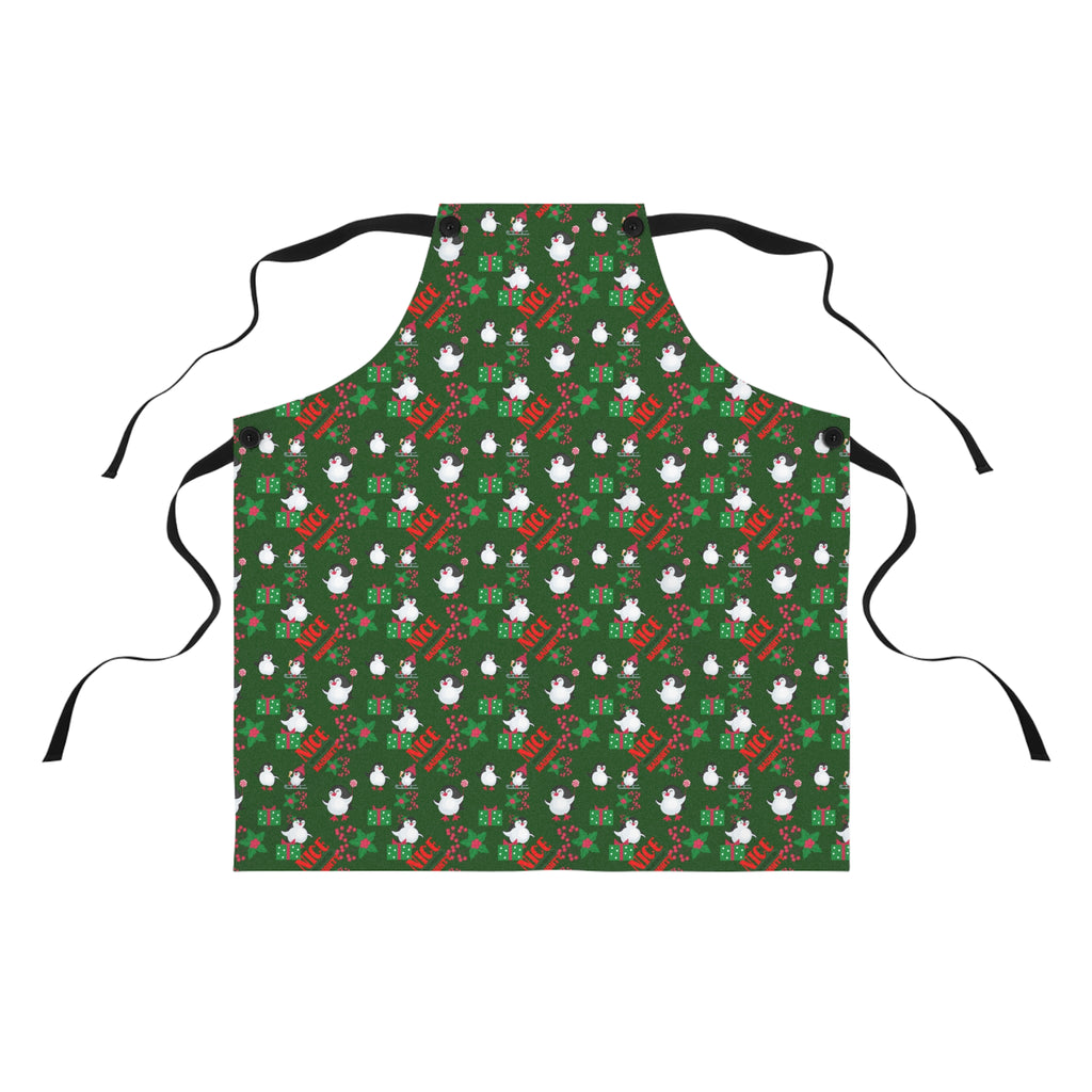 Green apron with festive pattern on a white background