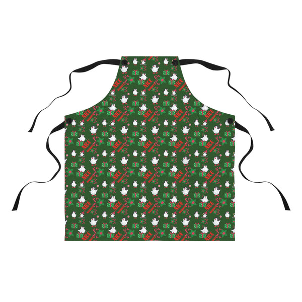 Green apron with festive pattern on a white background