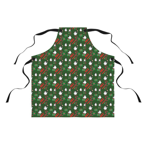 Green apron with festive pattern on a white background